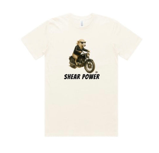 Shear Power Biker Sheep. Organic Cotton Tshirt. Mens S-3XL