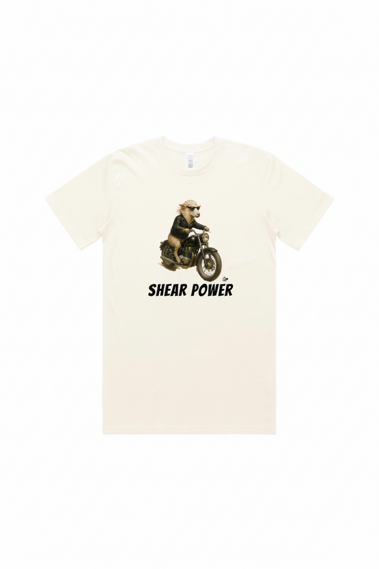 Shear Power Biker Sheep. Organic Cotton Tshirt. Mens S-3XL