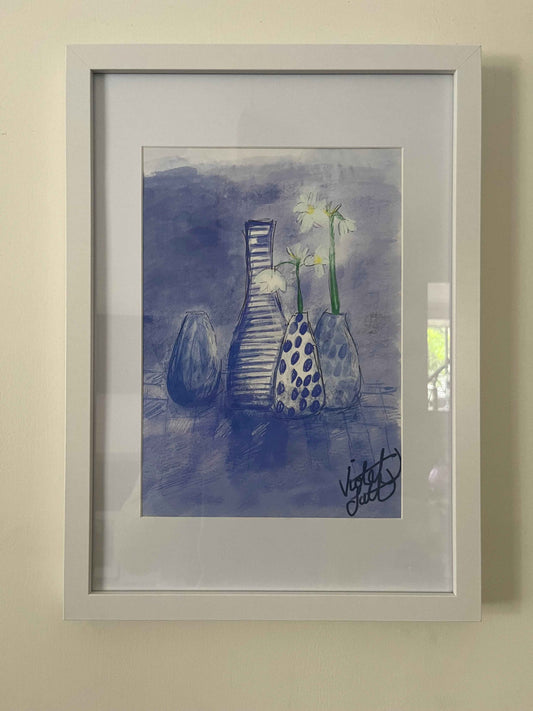 Blue Vases Art Print Framed - Elegant Decor for Home Aesthetics