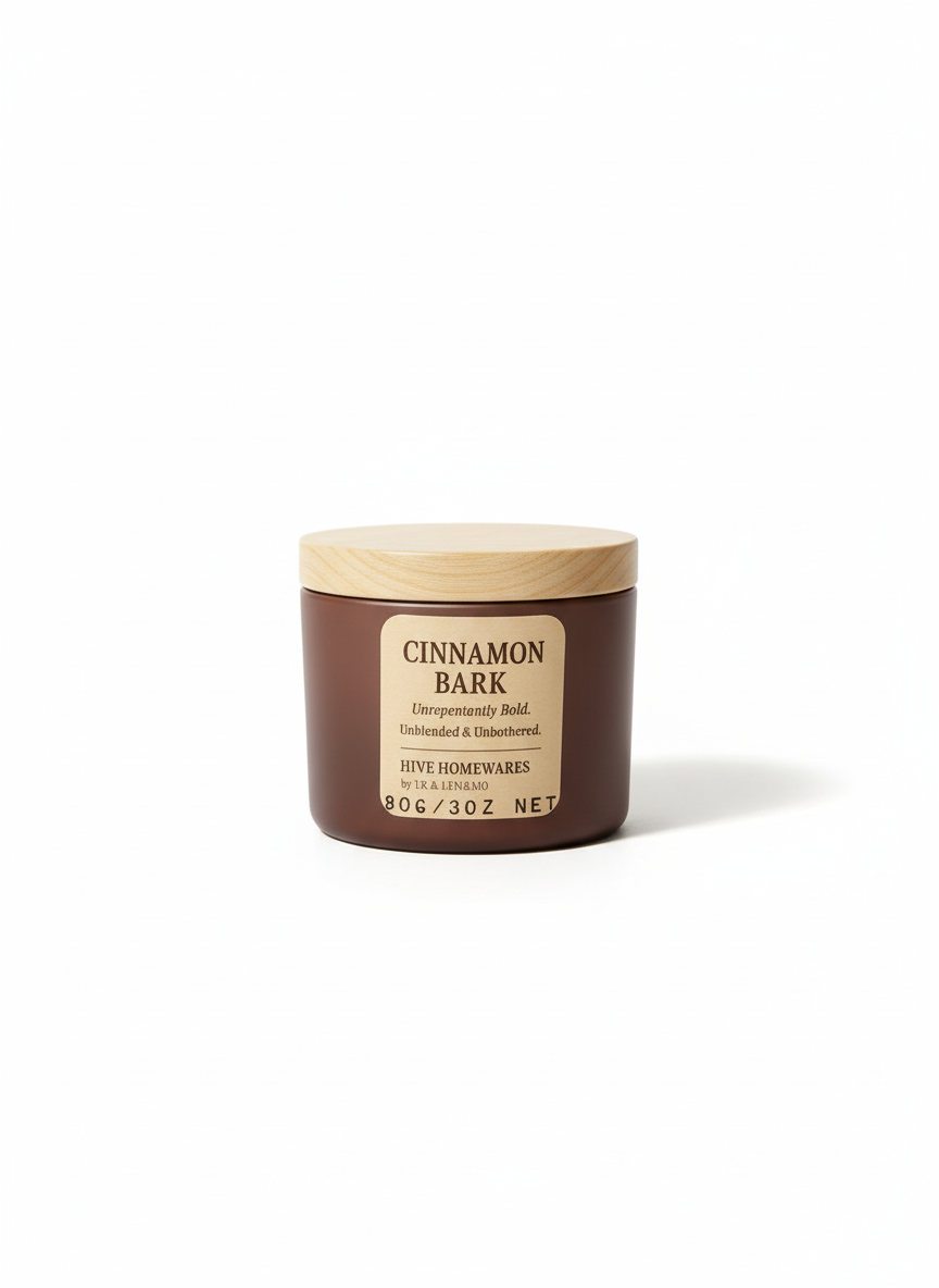 Cinnamon bark candle white background