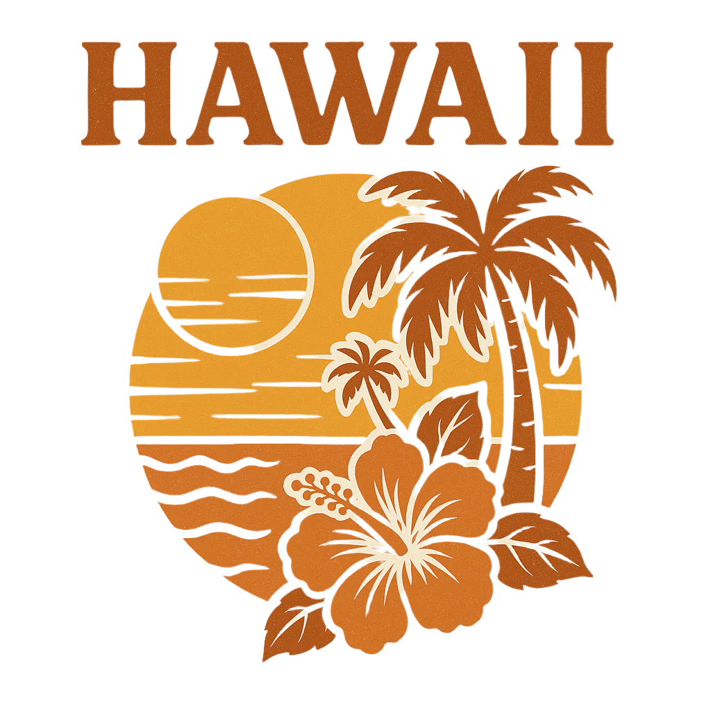 🌺 Hawaii Retro Sunset Tee – Cream Crew Neck 3XL