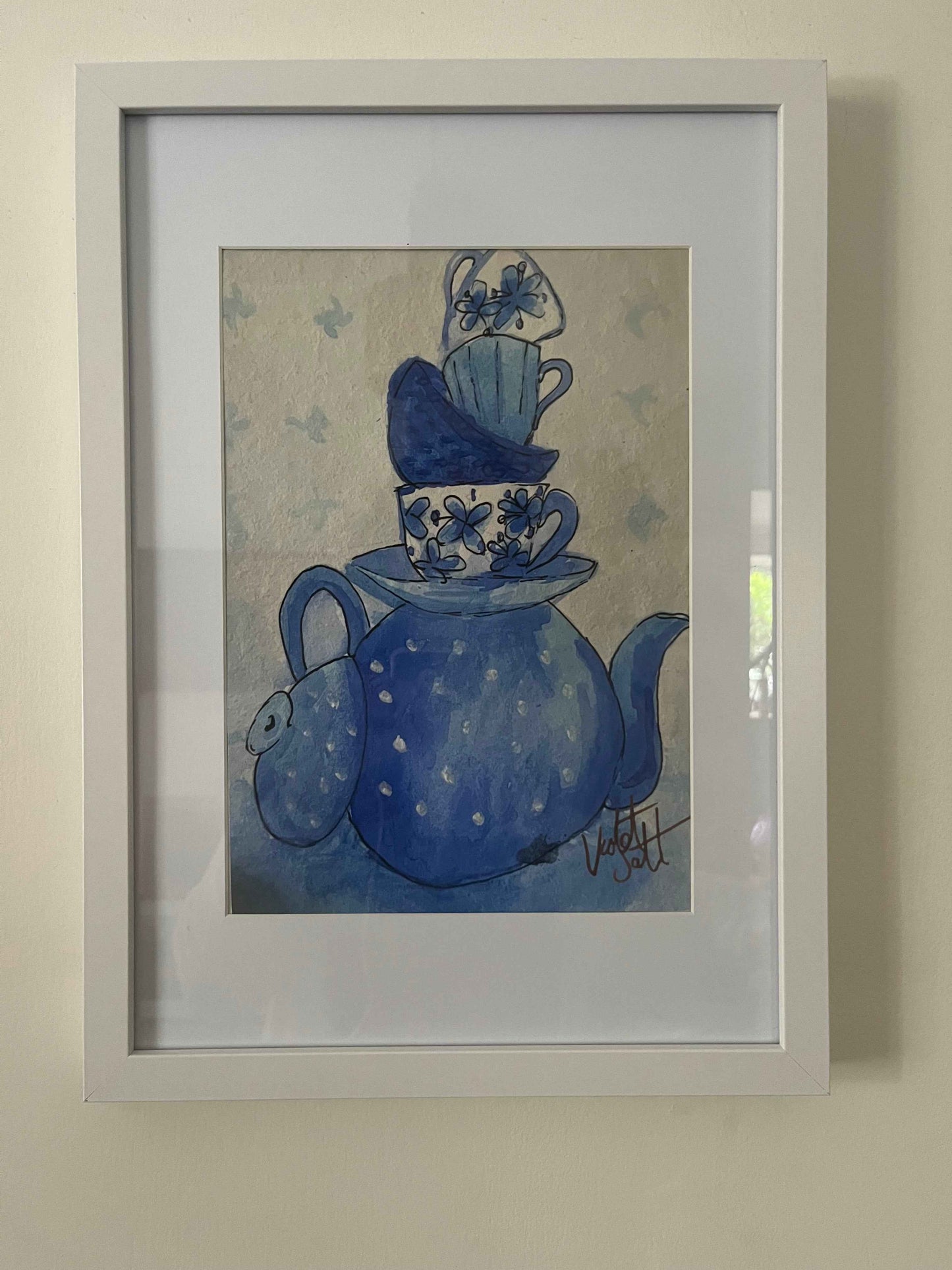 Stacked Blue China Art Print - Framed Art Decoration