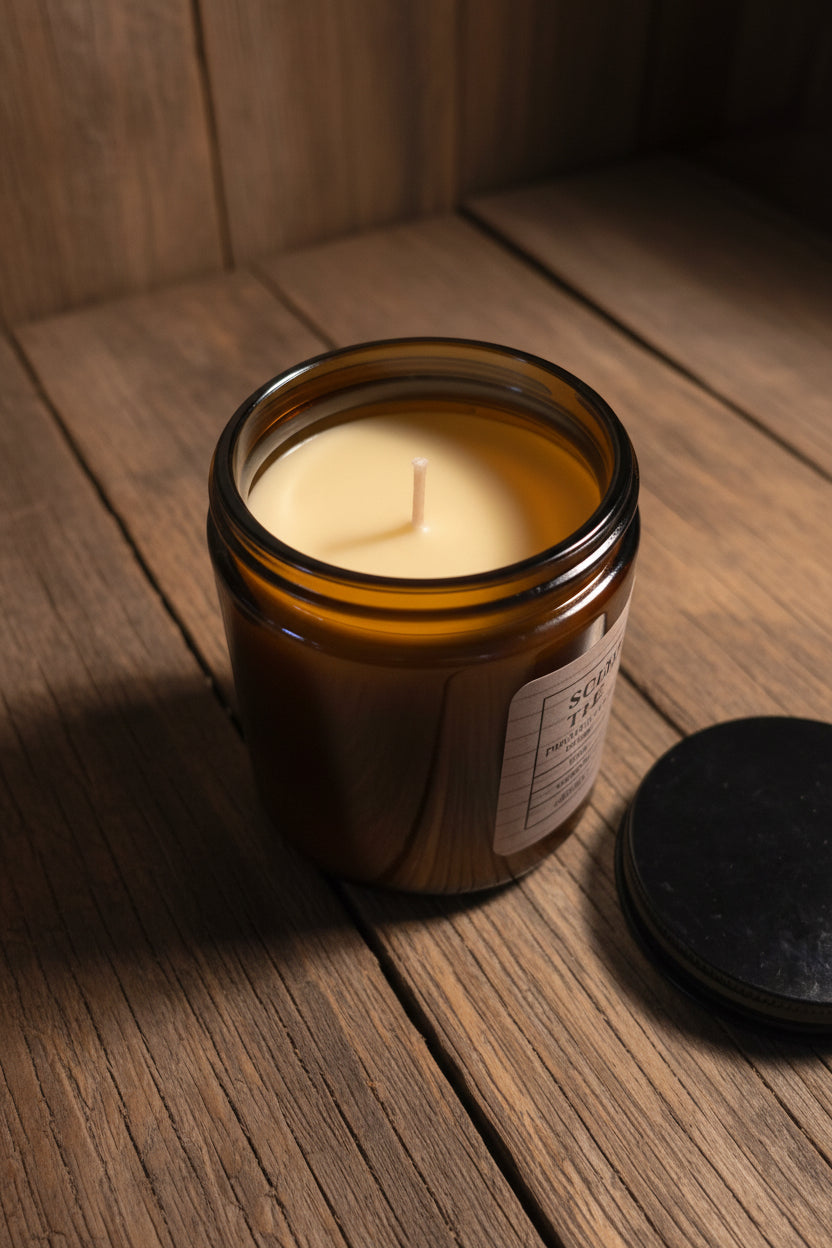 Soy and Beeswax 200g jar candle - Scent of the Hive. Leather and amber accord.