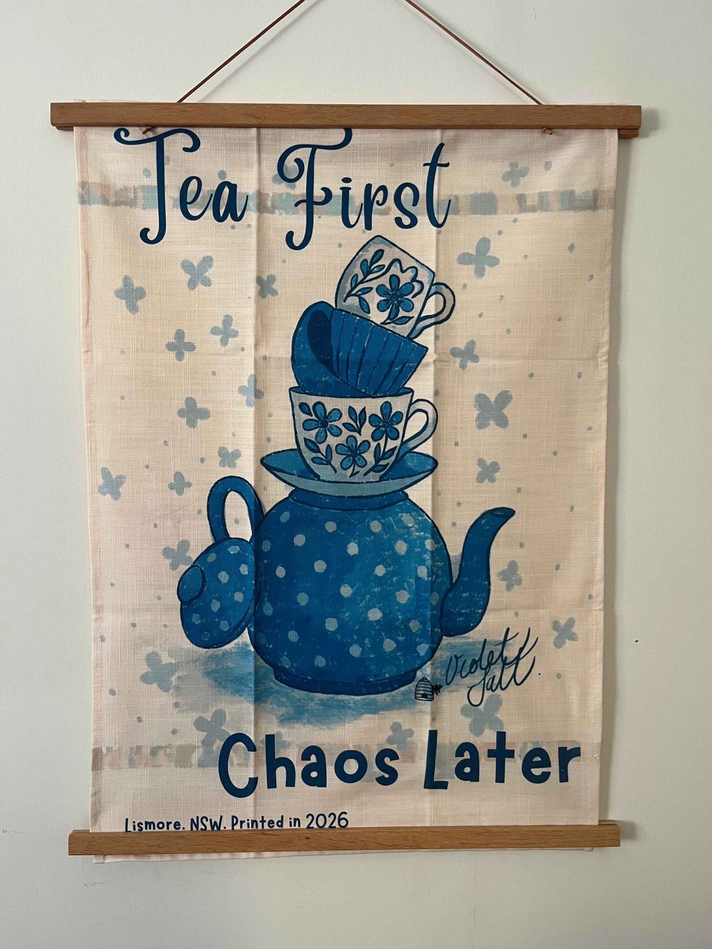 Linen tea towel. Tea first. Chaos later.