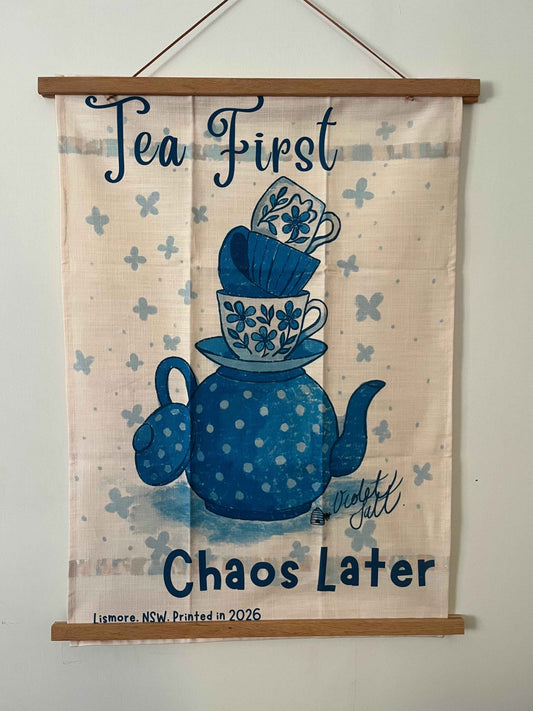 Linen tea towel. Tea first. Chaos later.