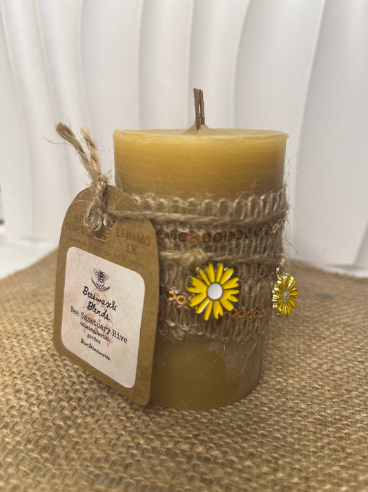 Beeswax Pillar Candle - Handcrafted Bee Sanctuary Hive Design
