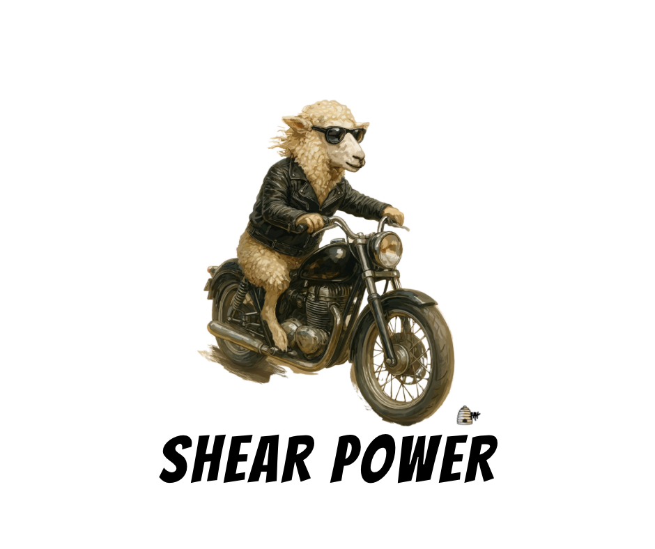 Shear Power. Biker Sheep tee. Organic cotton. Women’s S-2Xl