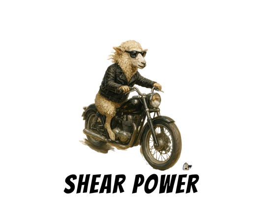 Shear Power. Biker Sheep tee. Organic cotton. Women’s S-2Xl