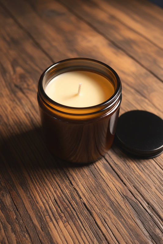 Soy and Beeswax 200g jar candle - Scent of the Hive. Leather and amber accord.