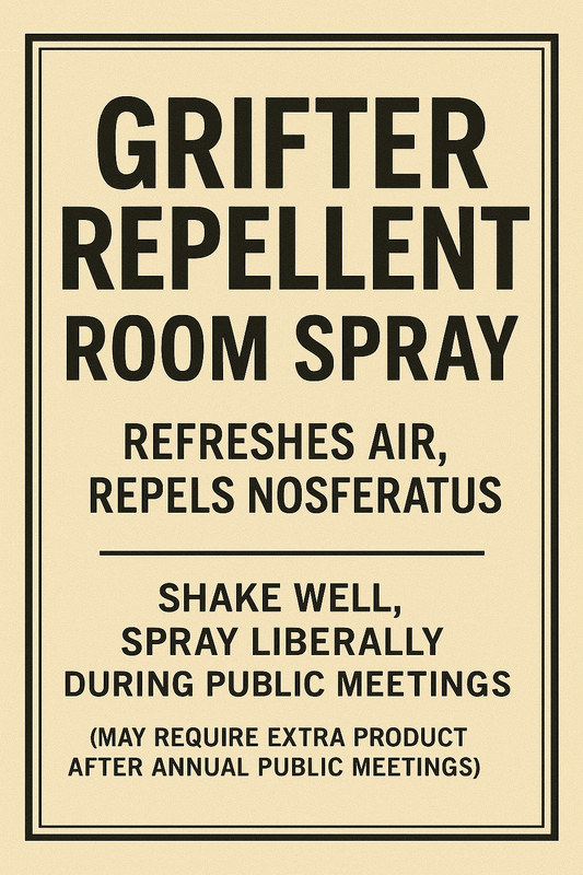 Grifter Repellent – Room Spray for Public Meetings