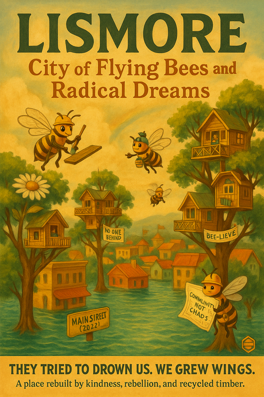 🐝 “Lismore: City of Flying Bees and Radical Dreams” – Utopian Rebuild Poster