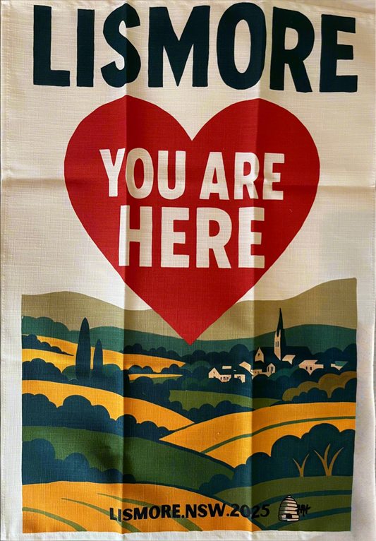 Linen tea towel Lismore you are here