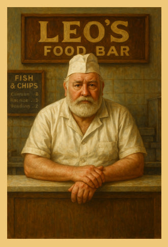 🍟 Leo’s Food Bar – Vintage Fish & Chips Poster