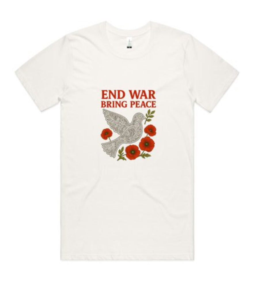 “End War, Bring Peace” Tee – Poppy & Dove Edition. Organic cotton