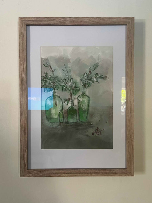 Framed Art Print Green Bottles - The Propagation Department