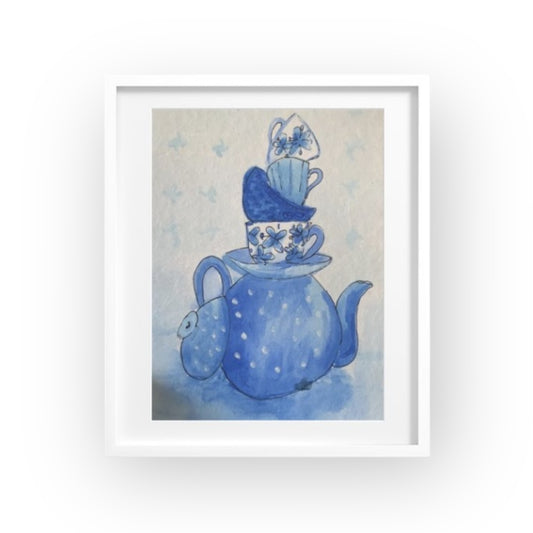 “The Great Teapot Balancing Act (Featuring Stacked Anxiety & Caffeine)” artwork.