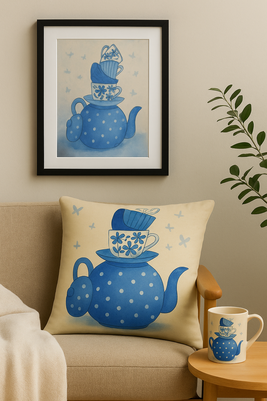 “The Great Teapot Balancing Act (Featuring Stacked Anxiety & Caffeine)” artwork.