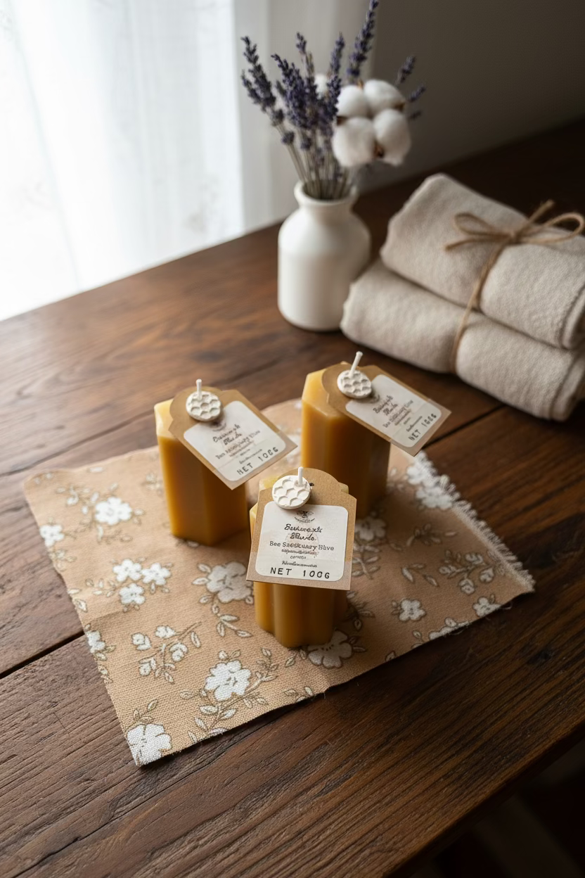 Pure Beeswax Shape Candles - 100g Bee Sanctuary Hive blend. Rosemary Lavender