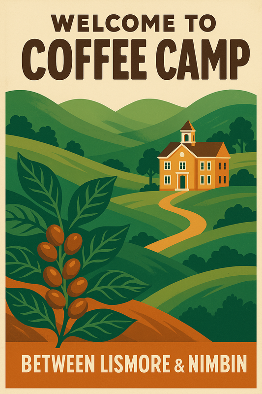 Coffee Camp Poster. Between Lismore and Nimbin Text