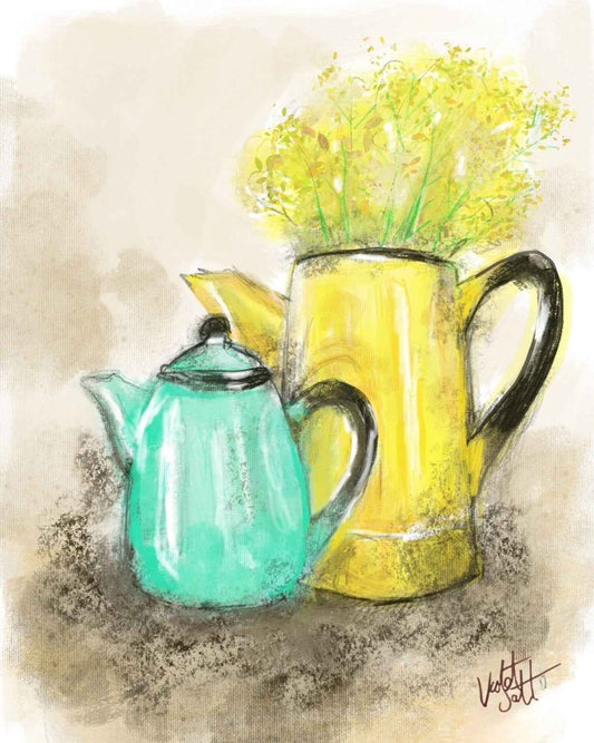“Teapots & Wattle” – Fine Art Prints