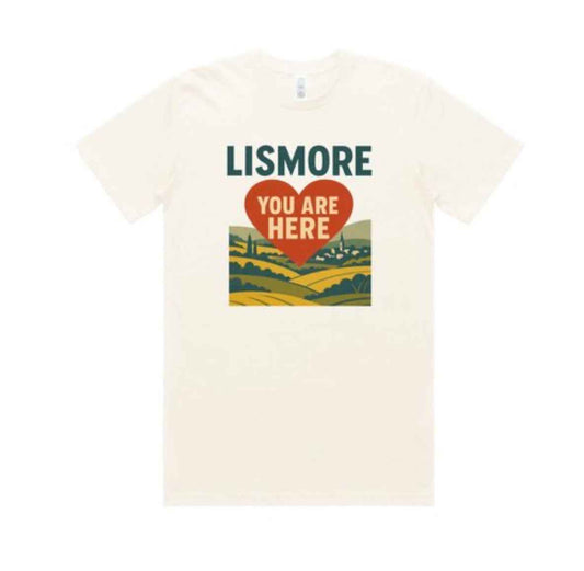Organic cotton, ‘Lismore, you are here’ Tshirt. Women’s fit.
