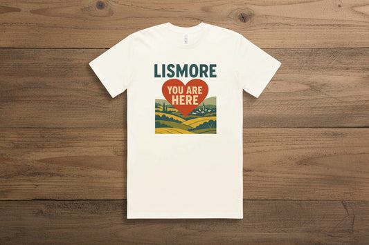 Organic cotton, ‘Lismore, you are here’ Tshirt. Women’s fit.