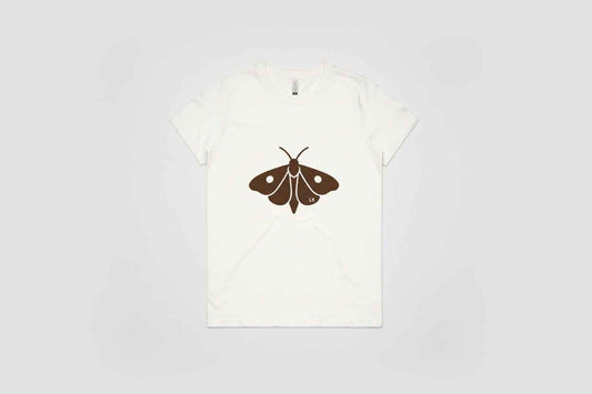 Night Visitor Tee – LK Moth Edition. Organic cotton. Womens S-2XL