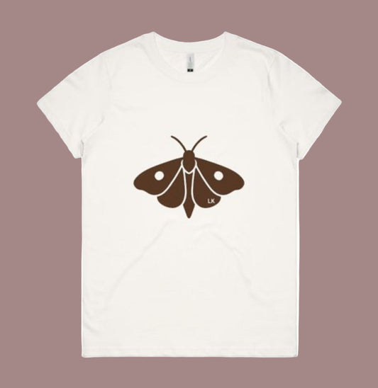 Night Visitor Tee – LK Moth Edition. Organic cotton. Womens S-2XL