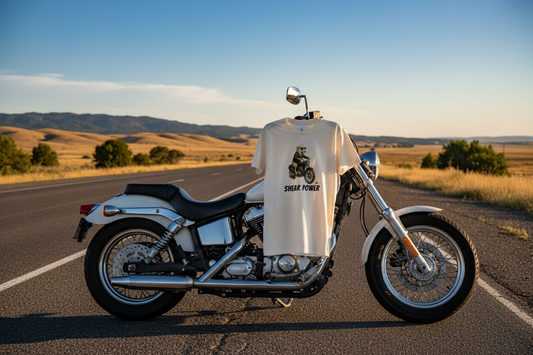 Shear Power Biker Sheep. Organic Cotton Tshirt. Mens S-3XL