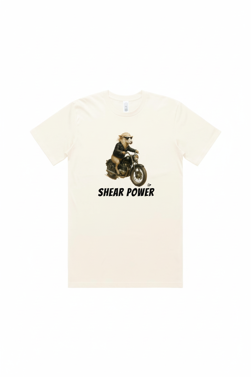 Shear Power Biker Sheep. Organic Cotton Tshirt. Mens S-3XL