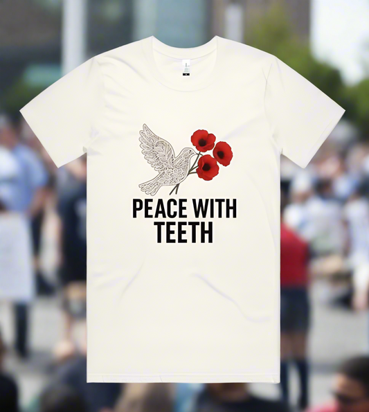 Organic cotton shirt. Peace with teeth statement t-shirt