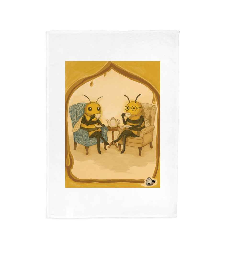 Linen Tea Towel. Protest Bees in Conversation