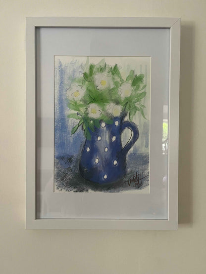 Blue Jug and Daisies Art Print for Charming Home Decor