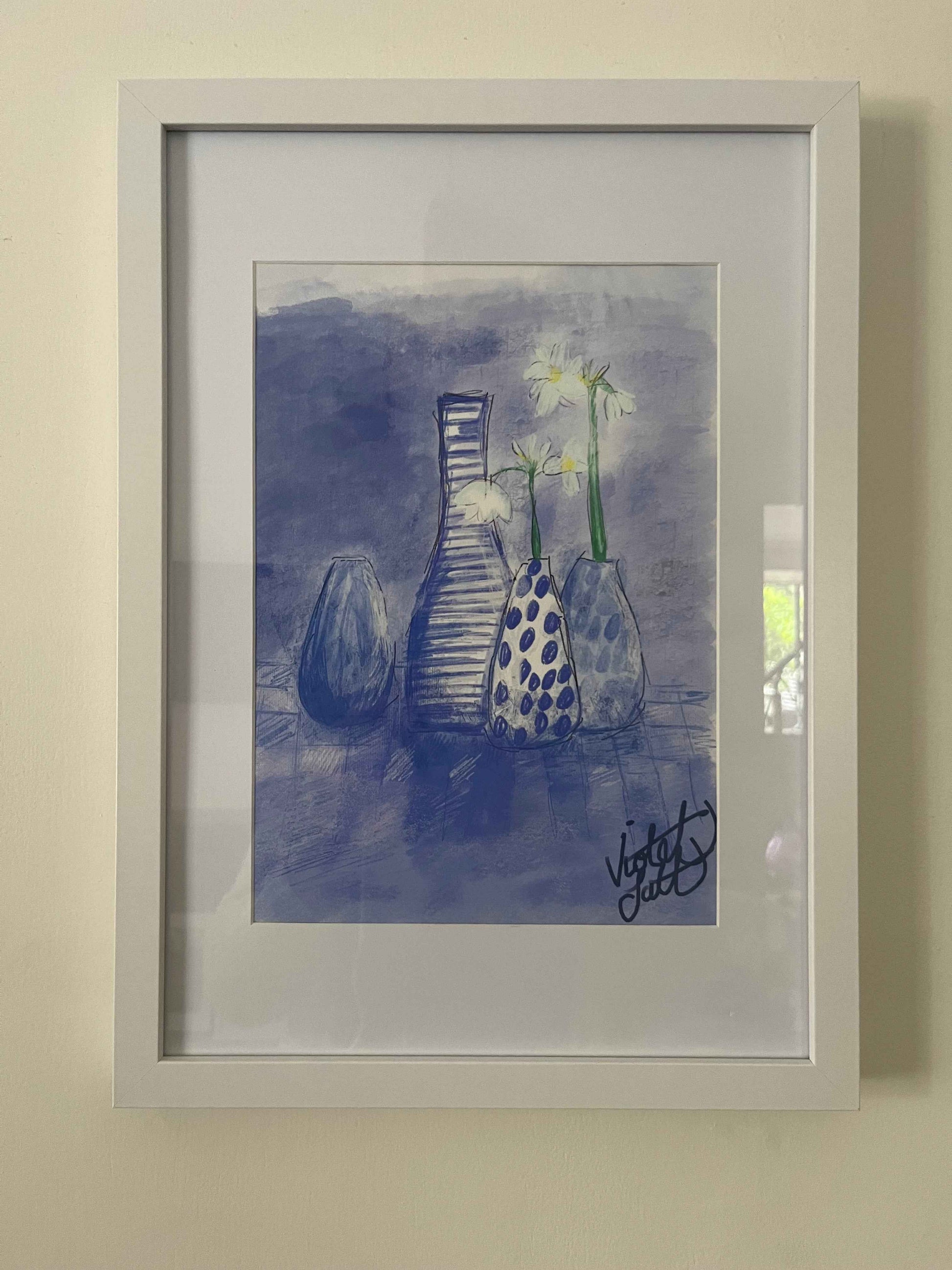 Blue Vases Art Print Framed - Elegant Decor for Home Aesthetics