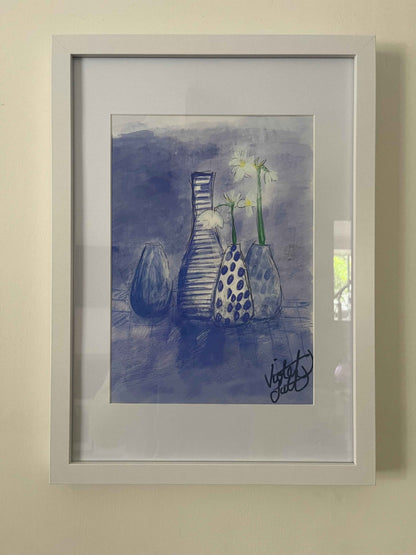 Blue Vases Art Print Framed - Elegant Decor for Home Aesthetics