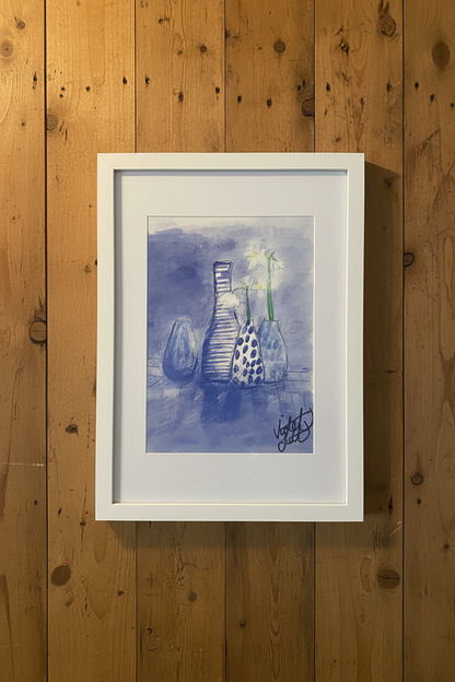 Blue Vases Art Print Framed - Elegant Decor for Home Aesthetics