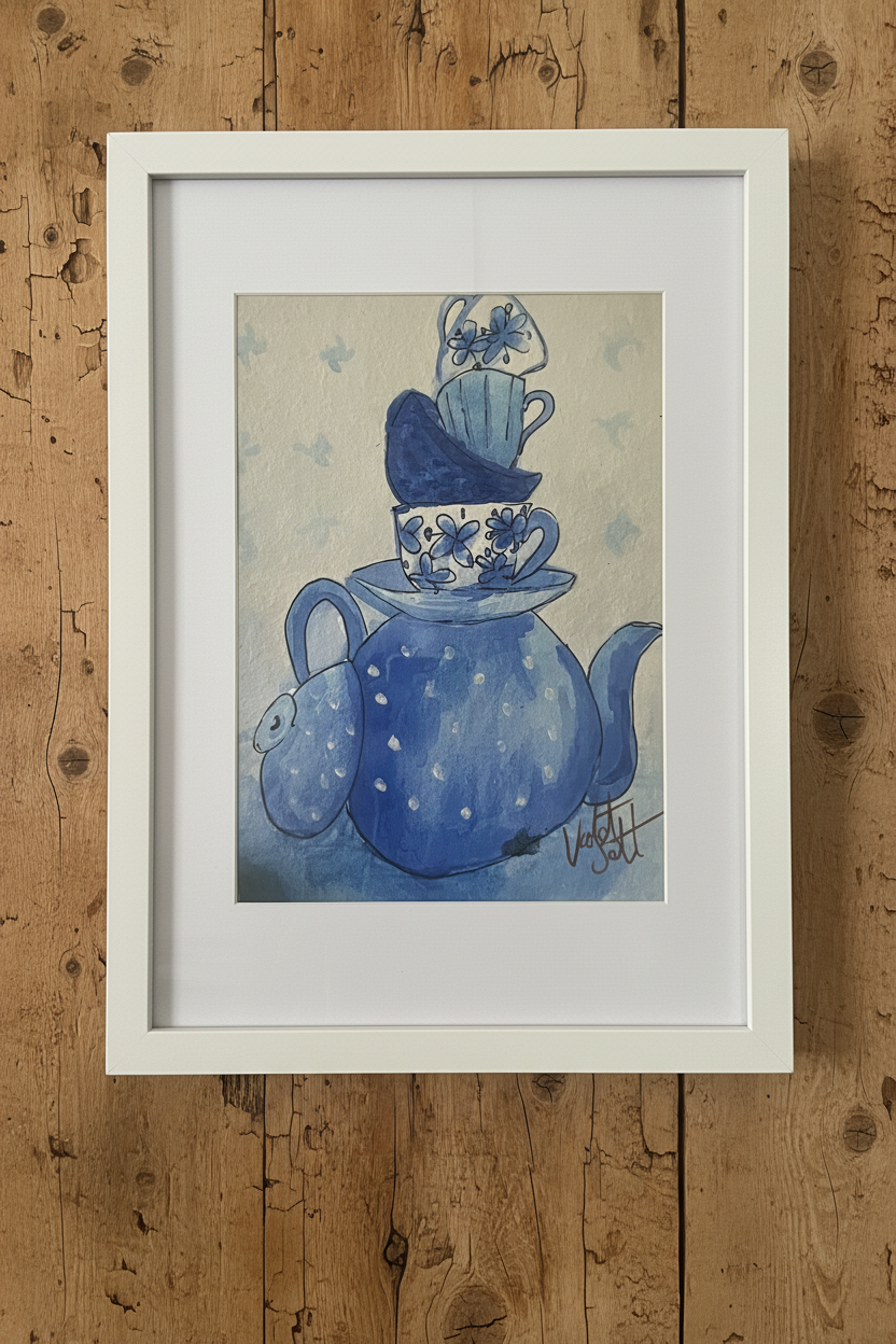 Stacked Blue China Art Print - Framed Art Decoration