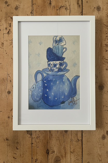 Stacked Blue China Art Print - Framed Art Decoration