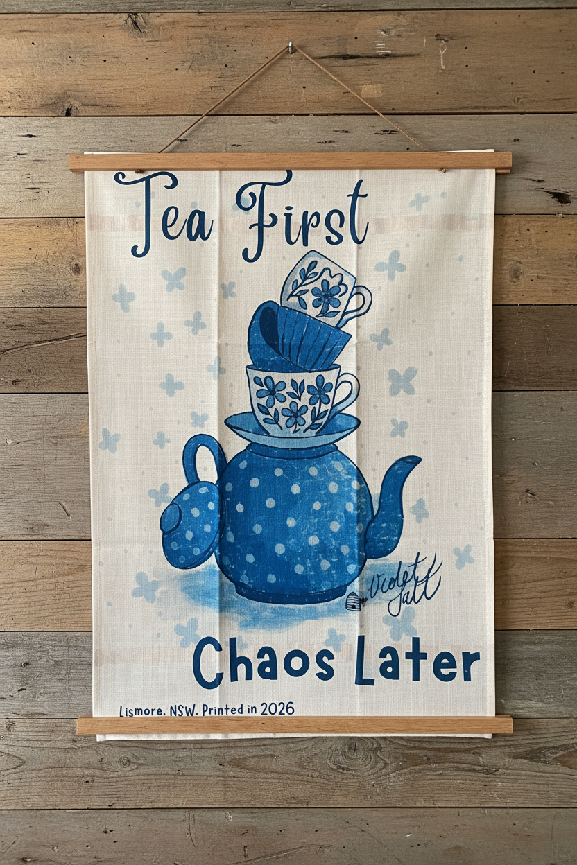 Linen tea towel. Tea first. Chaos later.
