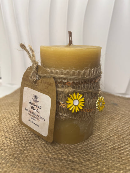 Beeswax Pillar Candle - Handcrafted Bee Sanctuary Hive Design