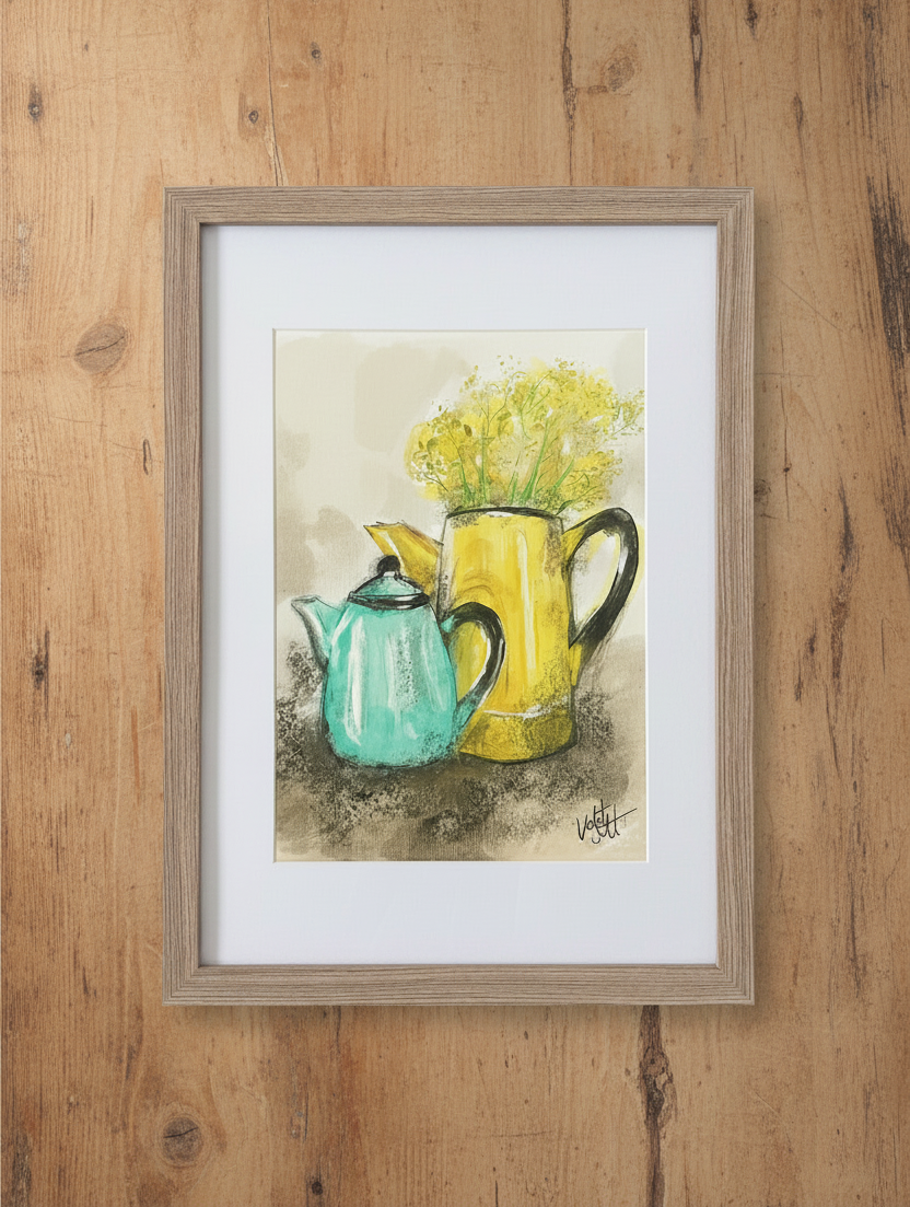 Teapots and Wattle Prints - Exquisite Fine Art Prints for Your Home. Framed