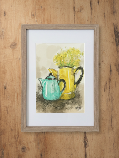 Teapots and Wattle Prints - Exquisite Fine Art Prints for Your Home. Framed