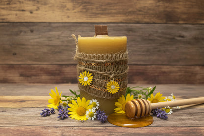 Beeswax Pillar Candle - Handcrafted Bee Sanctuary Hive Design