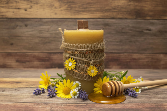 Beeswax Pillar Candle - Handcrafted Bee Sanctuary Hive Design