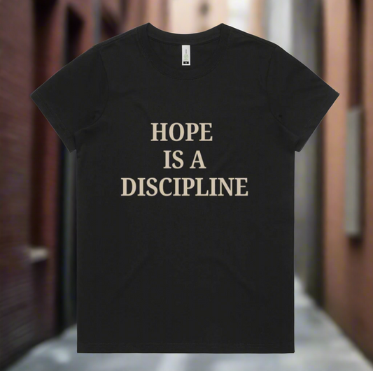 Hope Is a Discipline – Serif Edition (Beige on Black)women’s fit