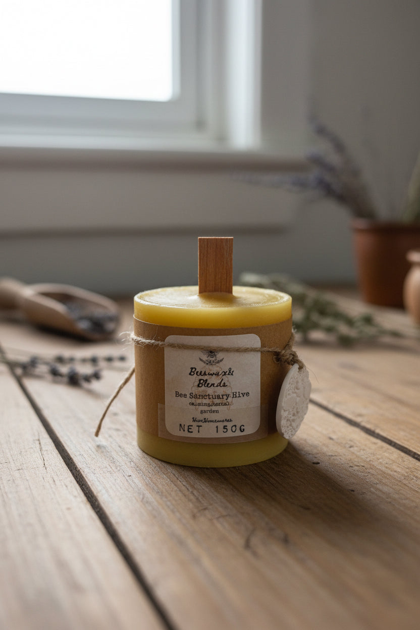 Pure Beeswax Candle | Lavender & Rosemary Essential Oils | 150g Handmade Pillar Candle | Natural Aromatherapy Candle | Australian Made