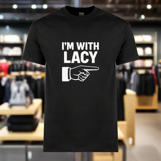 Black men’s statement shirt. Im with Lacy. Urban clothing store display