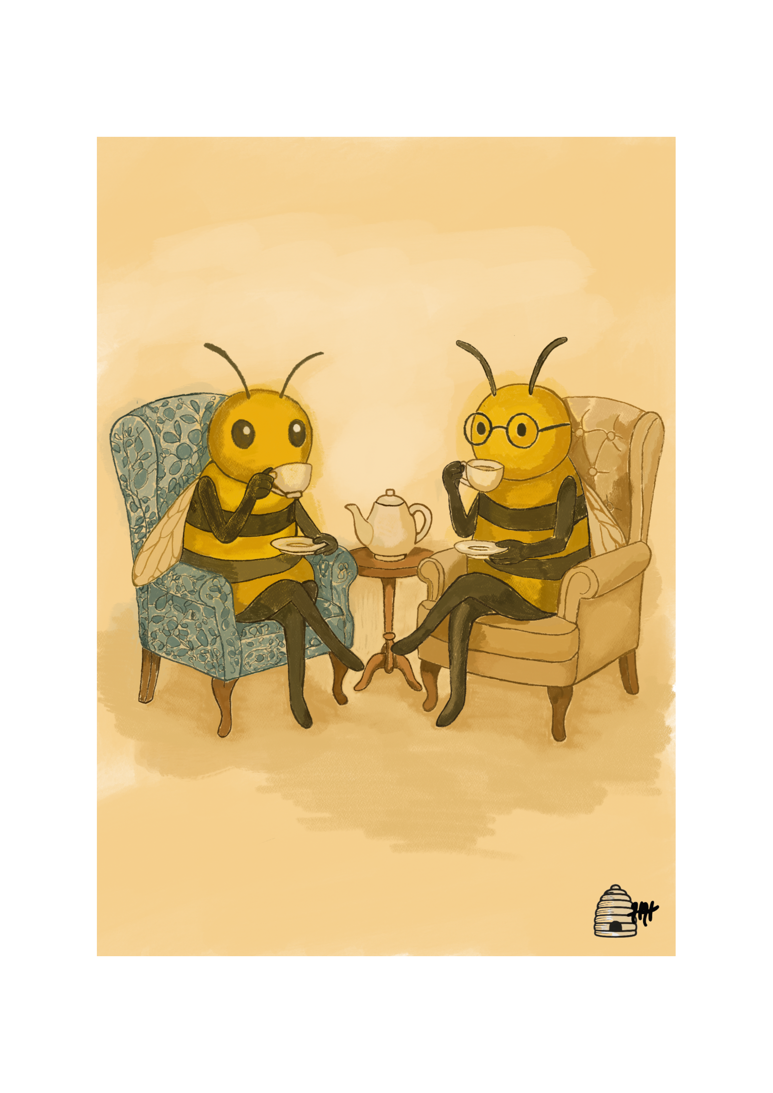 Linen Tea Towel. Protest Bees in Conversation