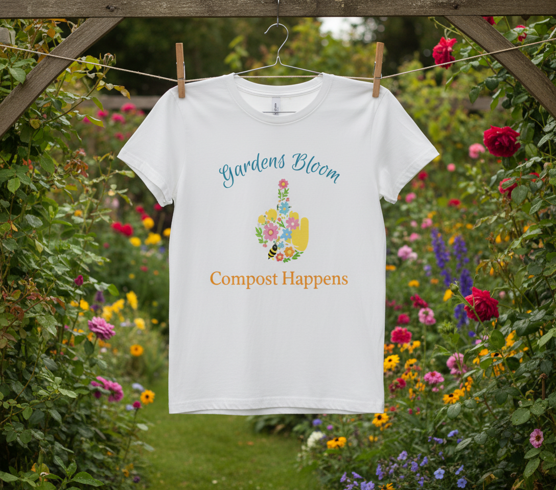 Organic Cotton 🌼 Gardens Bloom Compost Happens Tee. Womens fit.