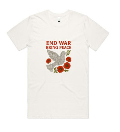 “End War, Bring Peace” Tee – Poppy & Dove Edition. Organic cotton